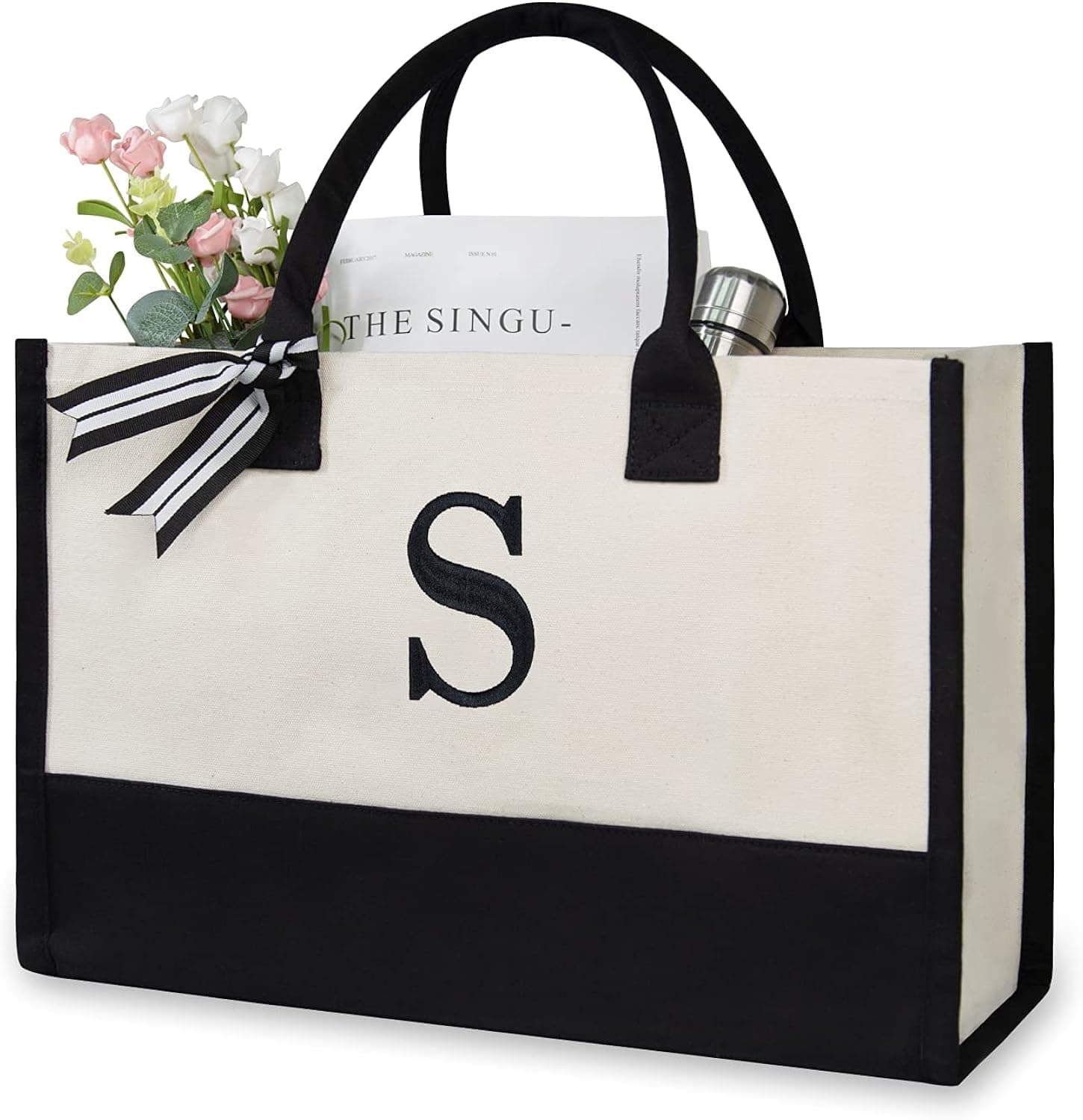 Personalized Initial Canvas Beach Bag