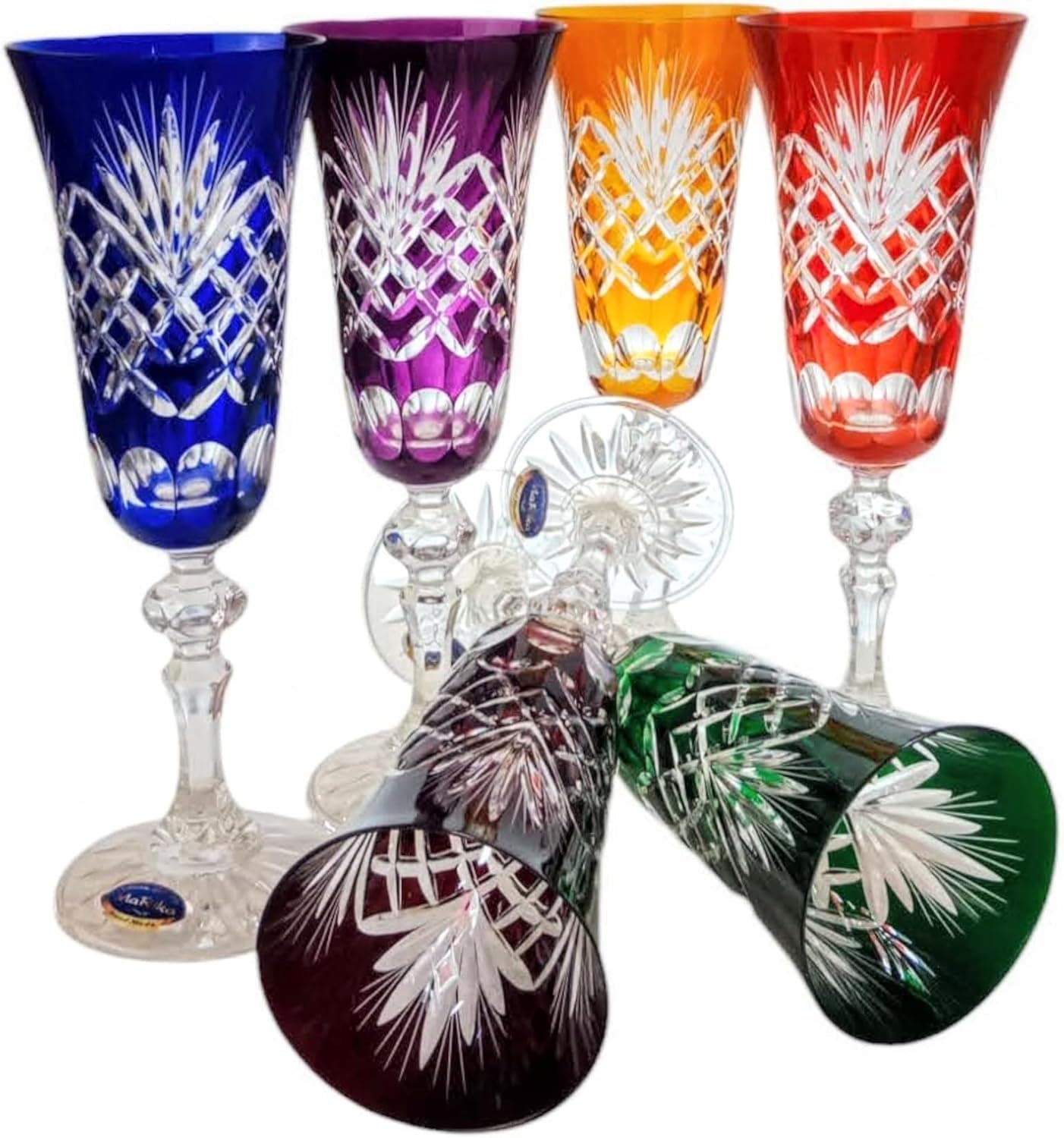 Handmade Multicolor Crystal Flutes Set